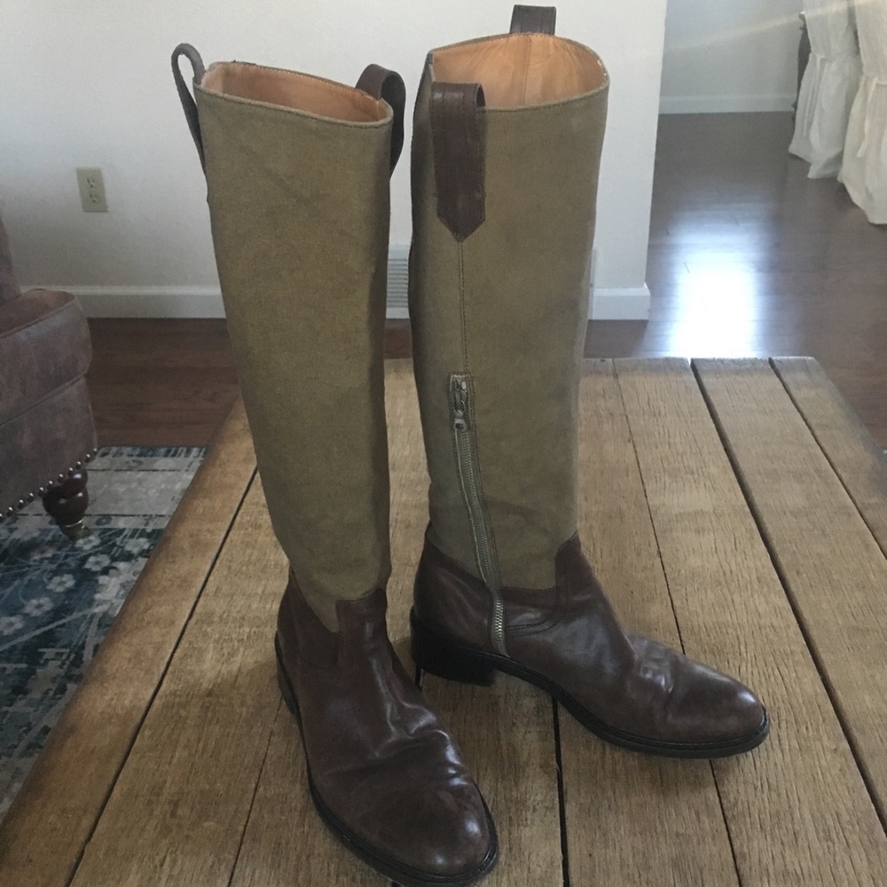 Dries Van Noten canvas and leather riding boots